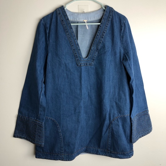 FREE PEOPLE Dreaming Of Denim Bell Sleeve Tunic - Picture 3 of 9